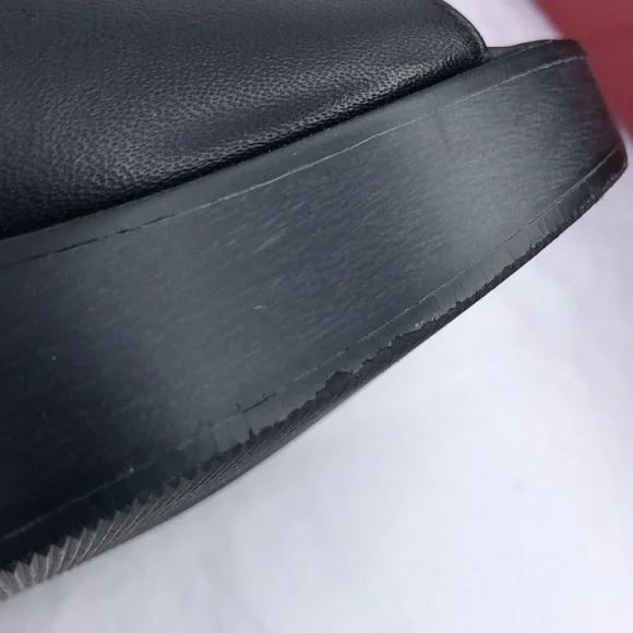 Ferragamo Wood & Leather Platform Peep Toe Slide/Mule w/3” Heel, Black - Picture 12 of 16